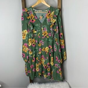 Jodifl Floral Green Dress with Ruffle Details Size L